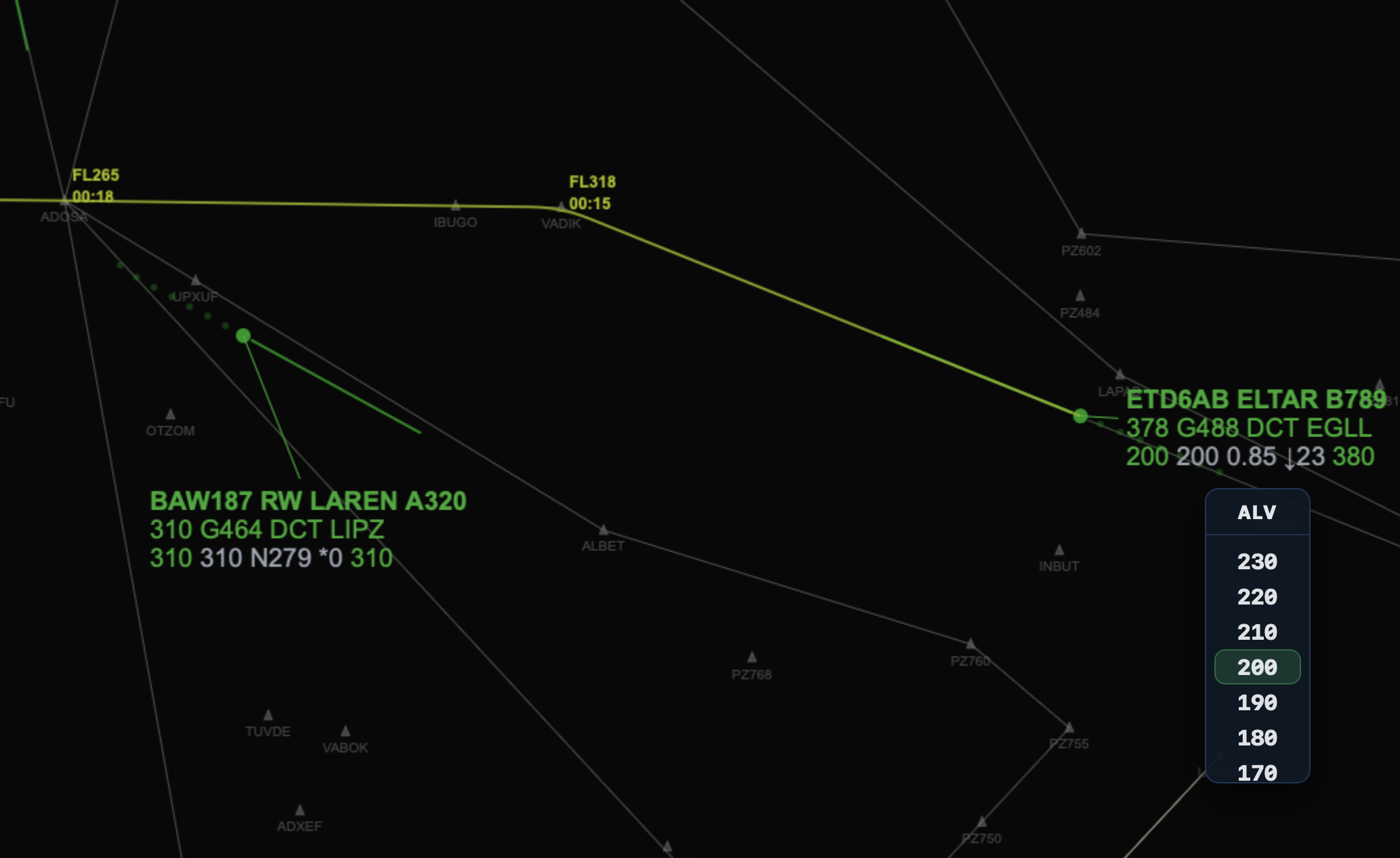 4D Trajectory depicted in trajectory display with Time and Level estimates