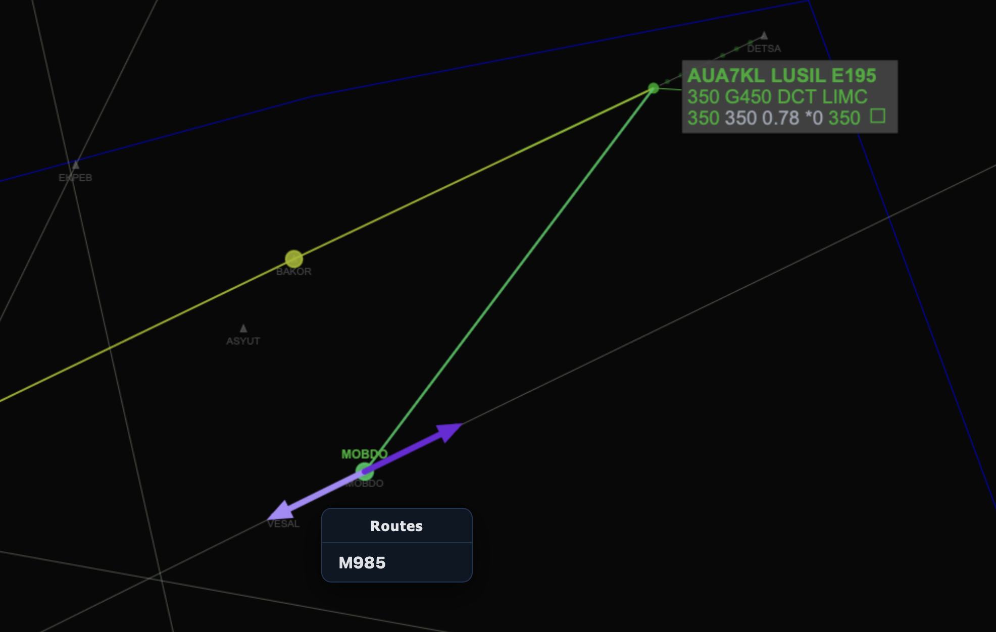 Complete rerouting on-screen point-and-click on new airway